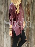 Shein Red Round Neck Tassel T-shirt