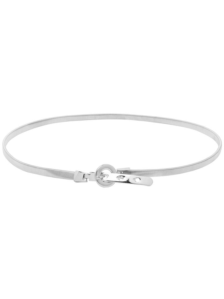 Shein Roller Buckle Silver Skinny Metal Elastic Belt