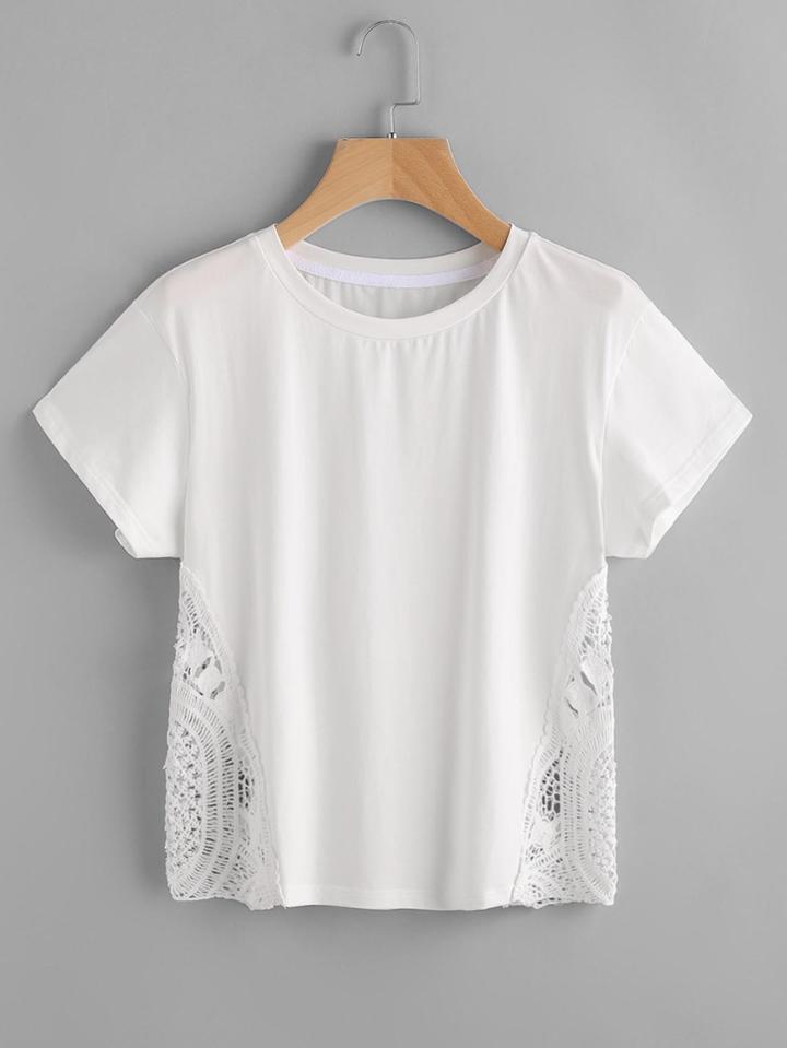 Shein Crochet Insert Hollow Out T-shirt