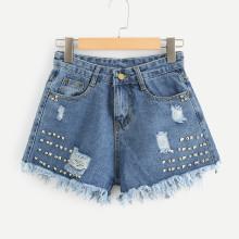 Shein Rivet Raw Hem Denim Shorts