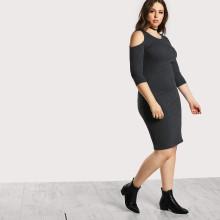 Shein Plus Open Shoulder Rib Knit Dress