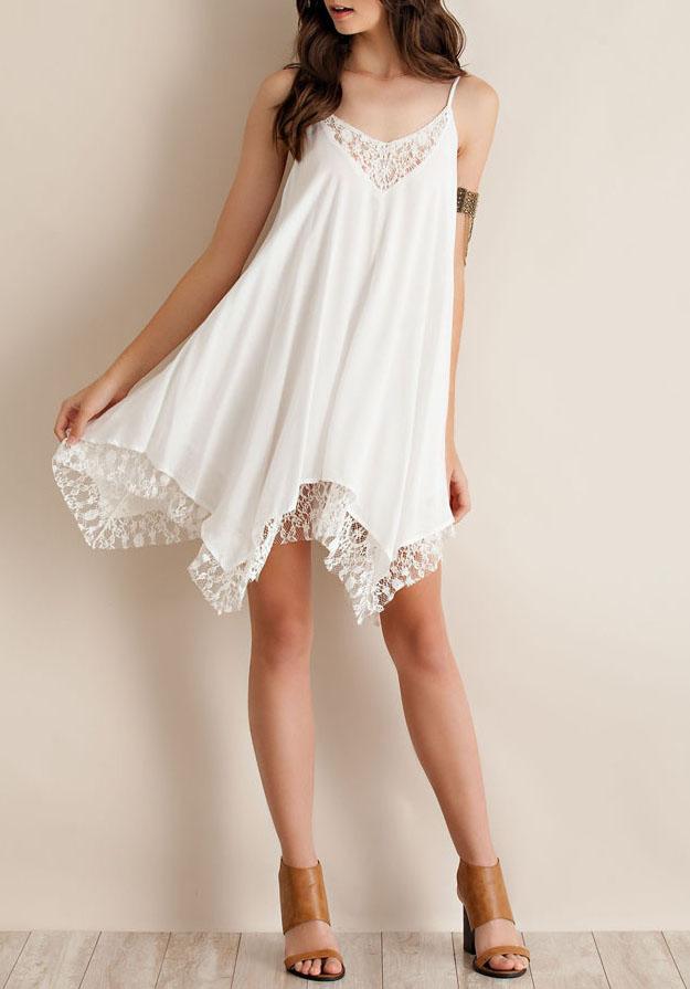 Shein White Spaghetti Strap Lace Shift Dress