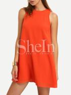 Shein Orange Sleeveless Round Neck Casual Dress