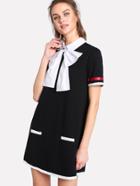 Shein Exaggerate Bow Tie Neck Contrast Tape Dress