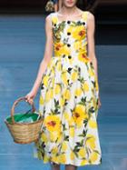 Shein Yellow Spaghetti Strap Sleeveless Print Dress