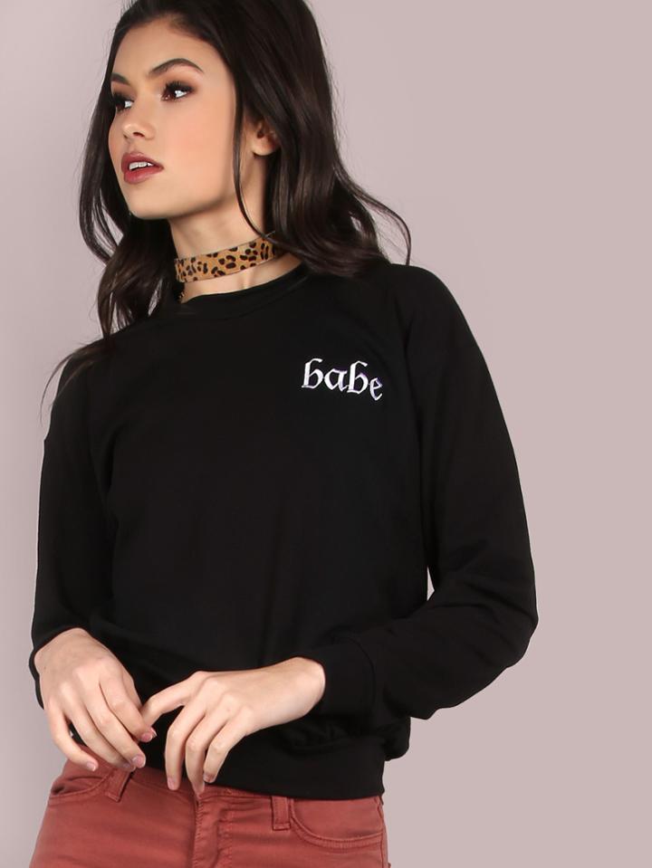 Shein Babe French Terry Pullover Black
