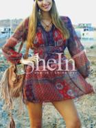 Shein Tie Neck Aztec Print Belted Dress