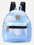 Shein Bule Pu Cloud Print Front Zipper Backpack
