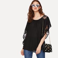 Shein Batwing Sleeve Lace Panel Top