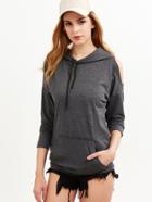 Shein Dark Grey Open One Shoulder Pocket Front Hooded Sweatshirt