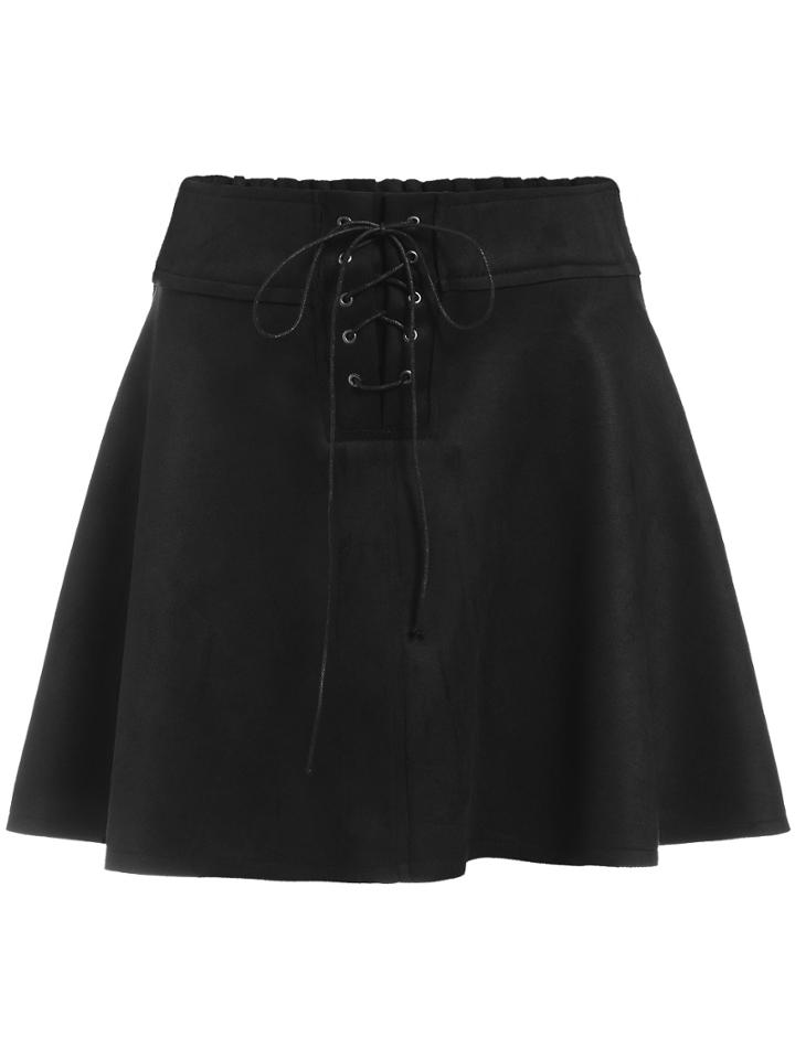 Shein Black Lace Up Flare Skirt