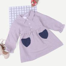 Shein Girls Pocket Decoration Striped Dress