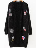 Shein Black Patch Embellished Drop Shoulder Sweater Coat