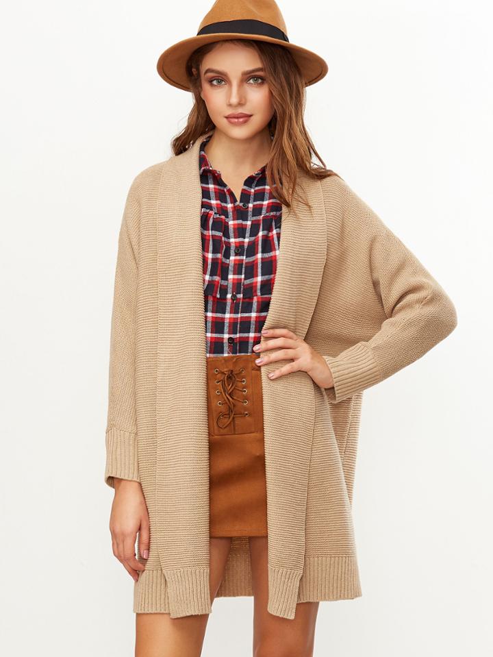 Shein Apricot Shawl Collar Dolman Sleeve Sweater Coat