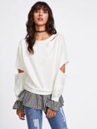 Shein Cut Out Contrast Checked Frill Hem Sweatshirt