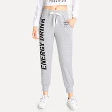 Shein Letter Print Drawstring Pocket Pants