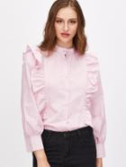 Shein Pink Ruffle Trim Button Shirt