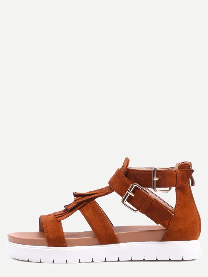 Shein Light Tan Faux Suede Caged Flatform Sandals