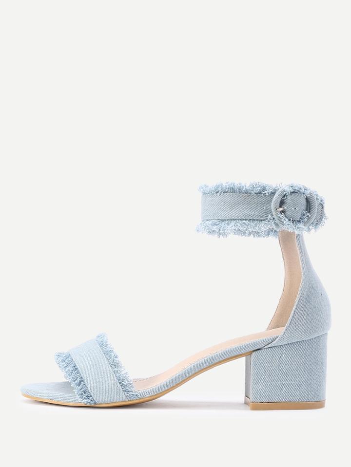 Shein Raw Trim Block Heeled Denim Sandals
