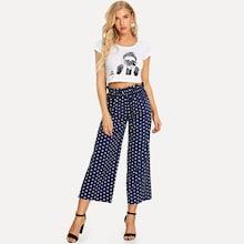 Shein Girl Print Crop Top & Polka Dot Pants