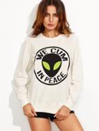 Shein White Alien Print Sweatshirt