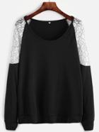 Shein Black Contrast Lace Raglan Sleeve Sweatshirt