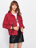 Shein Drop Shoulder Ripped Ribbon Detail Denim Jacket