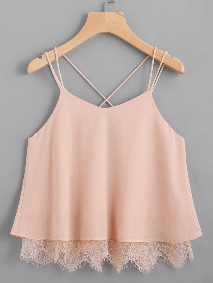 Shein Lace Hem Criss Cross Back Strappy Top