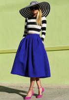 Shein Blue Flare Pleated Midi Skirt