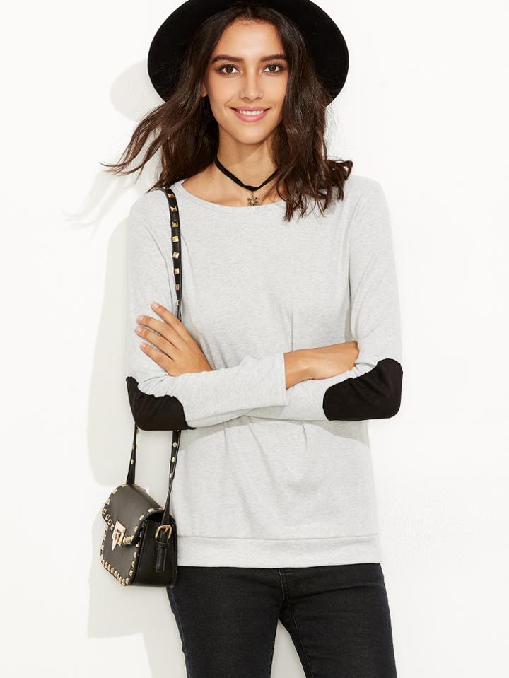 Shein Heather Grey Elbow Patch T-shirt