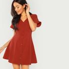Shein Flounce Sleeve Buttoned Fit & Flare Dress