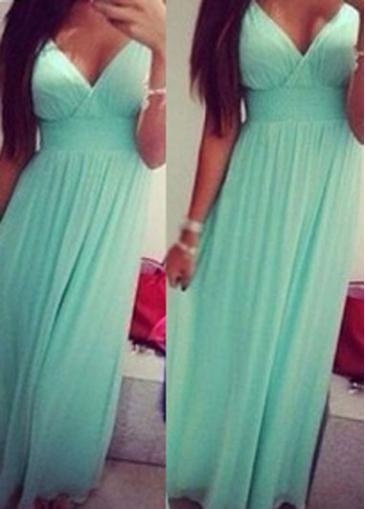 Rosewe Chiffon Mint Green V Neck Maxi Dress