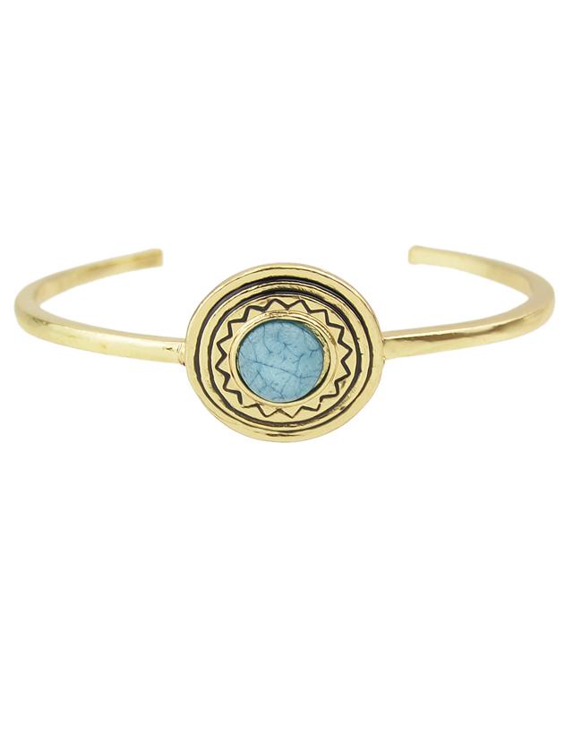 Shein Simple Design Gemstone Blue Metal Cuff Bracelet