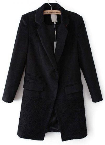 Shein Black Notch Lapel Long Sleeve Pockets Coat
