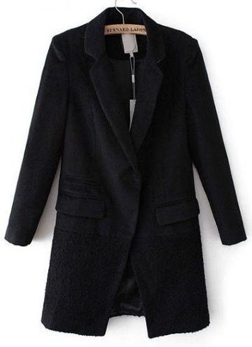 Shein Black Notch Lapel Long Sleeve Pockets Coat