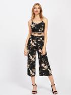 Shein Lace Up Waist Cami Top With Wide Leg Pants