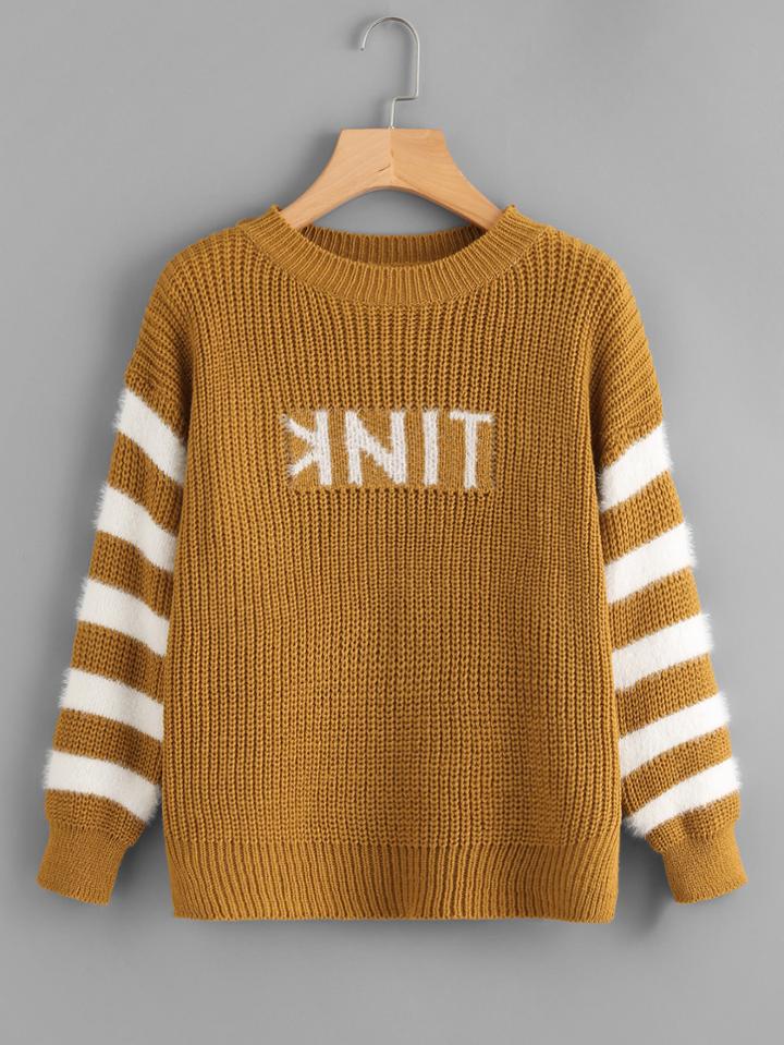 Shein Letter Pattern Stripe Sleeve Jumper
