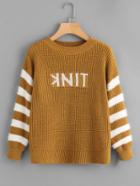 Shein Letter Pattern Stripe Sleeve Jumper