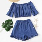 Shein Off Shoulder Top With Frill Hem Shorts