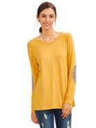 Shein Yellow Long Sleeve Elbow Patch T-shirt