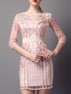 Shein Pink Gauze Embroidered Sheath Dress