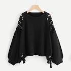Shein Plus Lantern Sleeve Grommet Knot Jumper