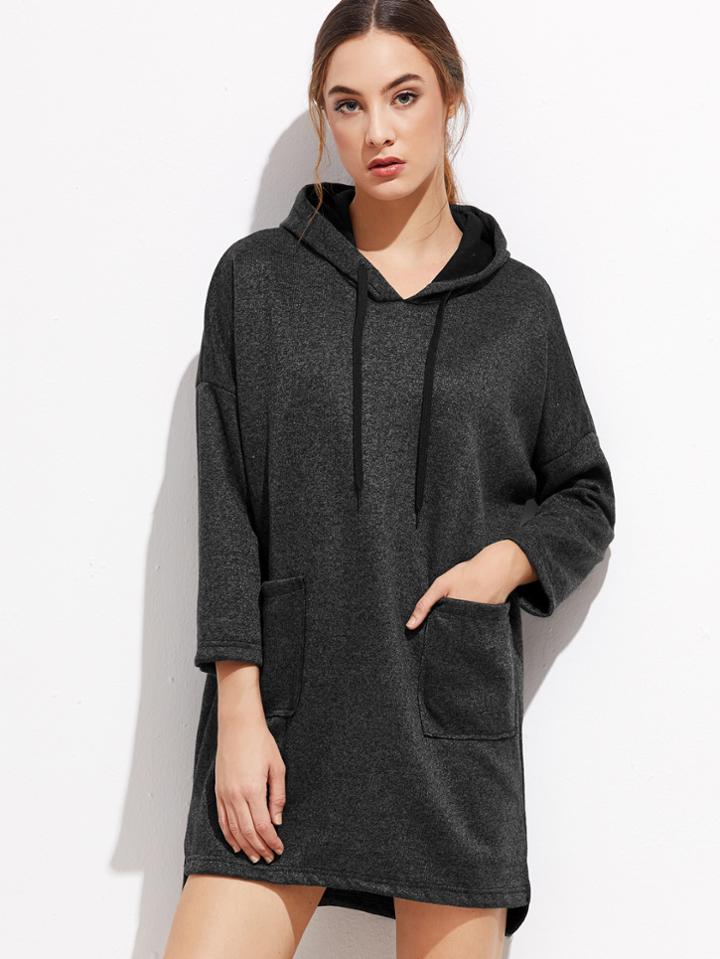 Shein Black Slit Side High Low Hooded Dress