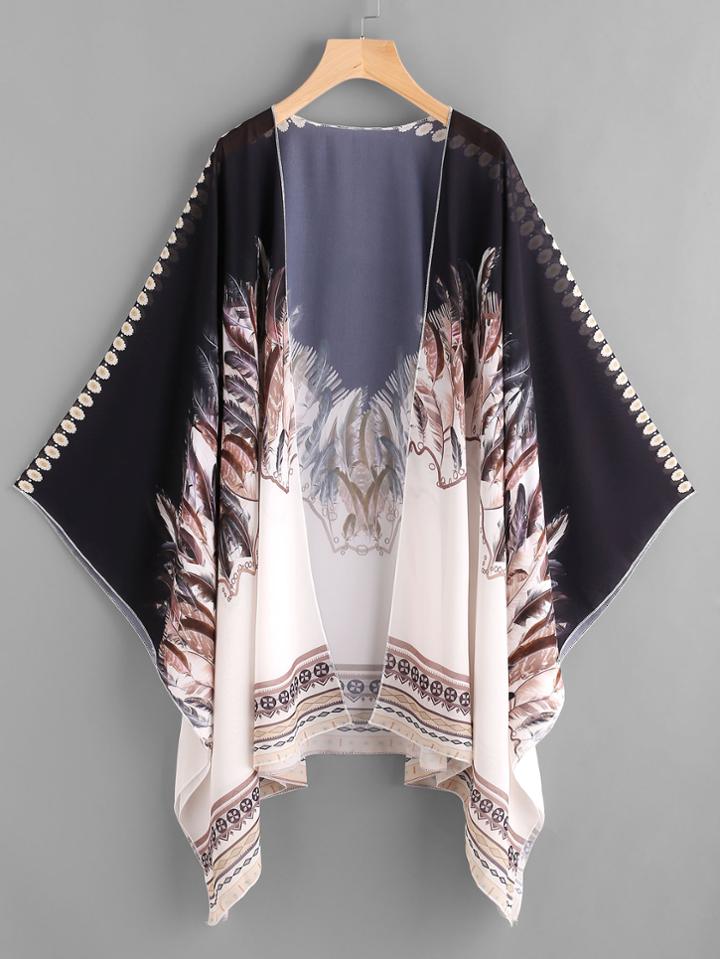 Shein Feather Print Chiffon Top