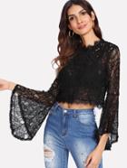 Shein Lace Fluted Sleeve Zip Up Back Top
