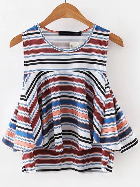 Shein Multicolor Stripe Ruffle Tank Top