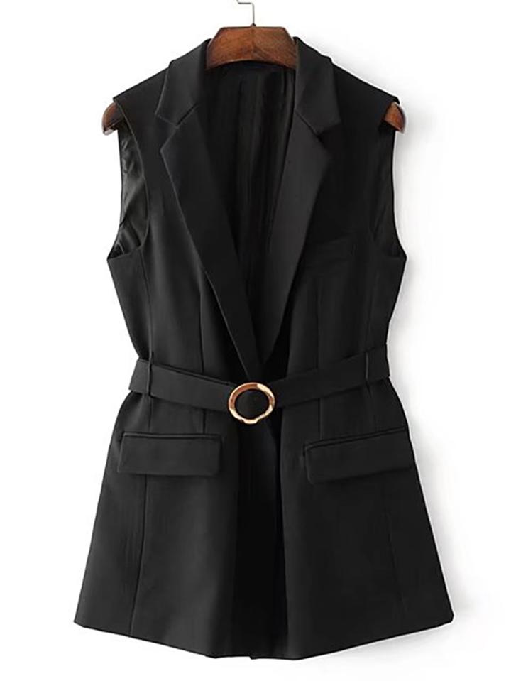 Shein Flap Pocket Self Tie Vest With Ring Detail