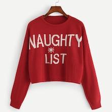Shein Christmas Drop Shoulder Crop Lettering Sweater