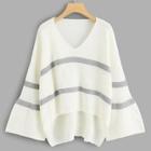 Shein Flounce Sleeve Striped Dip Hem Sweater