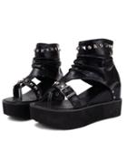 Shein Studded Black Platform Ankle Cuff Thong Sandals